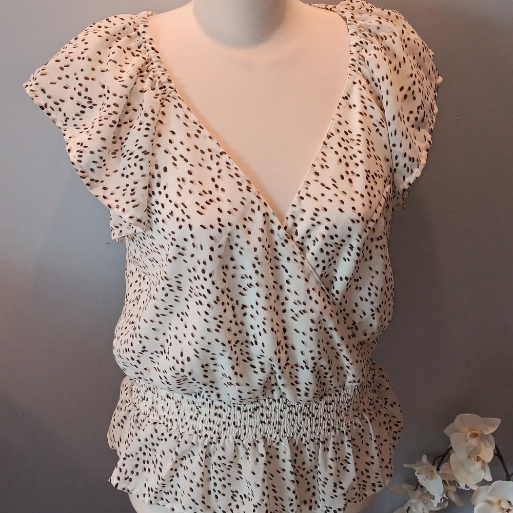 Japna flutter sleeve faux wrap peplum top